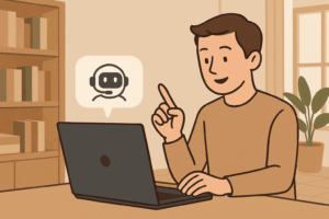 ChatGPTにプロンプトで指示を出しビジネス課題を解決する男性のイラスト